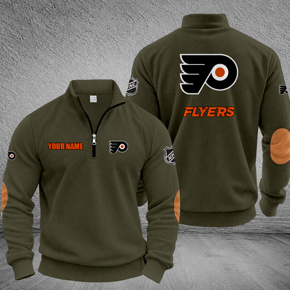 [SUPER SALE] NEW CUSTOMIZED NHL27 PPF PHILADELPHIA FLYERS MULTICOLOR STRIPED QUATER ZIP SWEATSHIRT