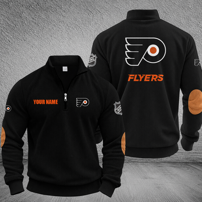 [SUPER SALE] NEW CUSTOMIZED NHL27 PPF PHILADELPHIA FLYERS MULTICOLOR STRIPED QUATER ZIP SWEATSHIRT