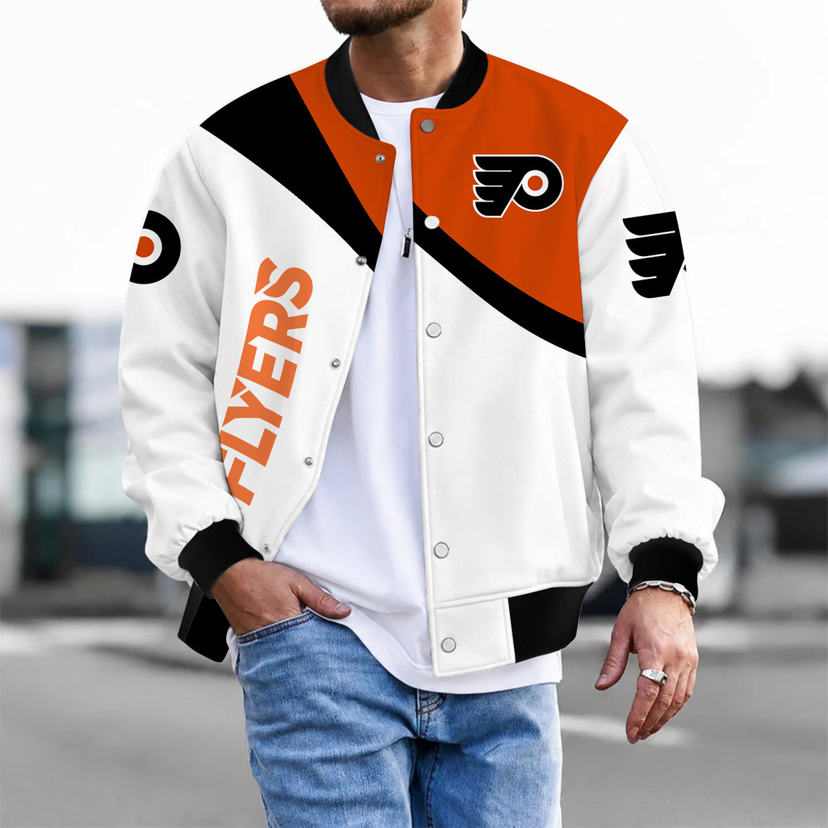 [SUPER SALE] NEW CUSTOMIZED NHL27 PPF PHILADELPHIA FLYERS SATIN VARSITY JACKET & BASEBALL JACKET