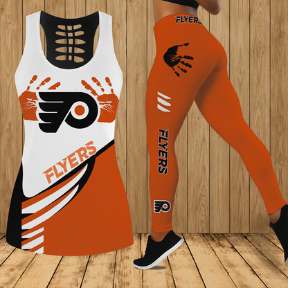 [SUPER SALE] NEW CUSTOMIZED NHL27 PPF PHILADELPHIA FLYERS HOLLOW TANK TOP & LEGGINGS SET