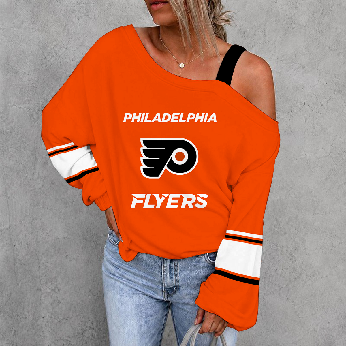 [SUPER SALE] NEW CUSTOMIZED NHL27 PPF PHILADELPHIA FLYERS DROP SHOULDER SWEATSHIRT