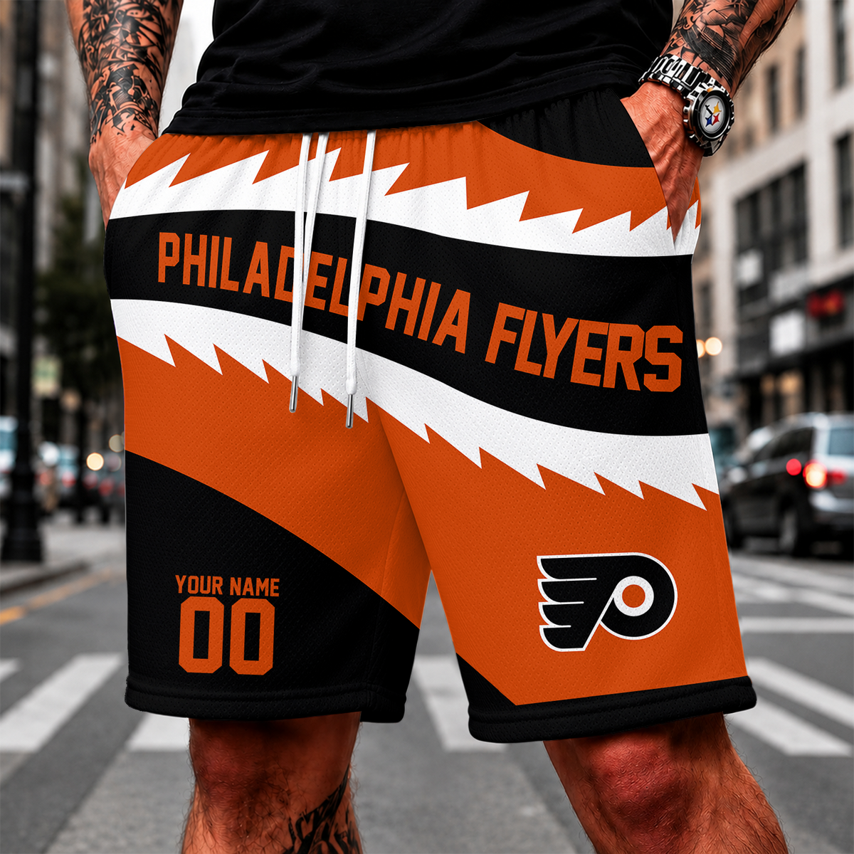 [SUPER SALE] NEW CUSTOMIZED NHL27 PPF PHILADELPHIA FLYERS SHORT PANTS