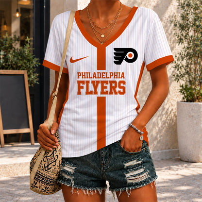 [SUPER SALE] NEW CUSTOMIZED NHL27 PPF PHILADELPHIA FLYERS V-NECK FEMALE SHIRT