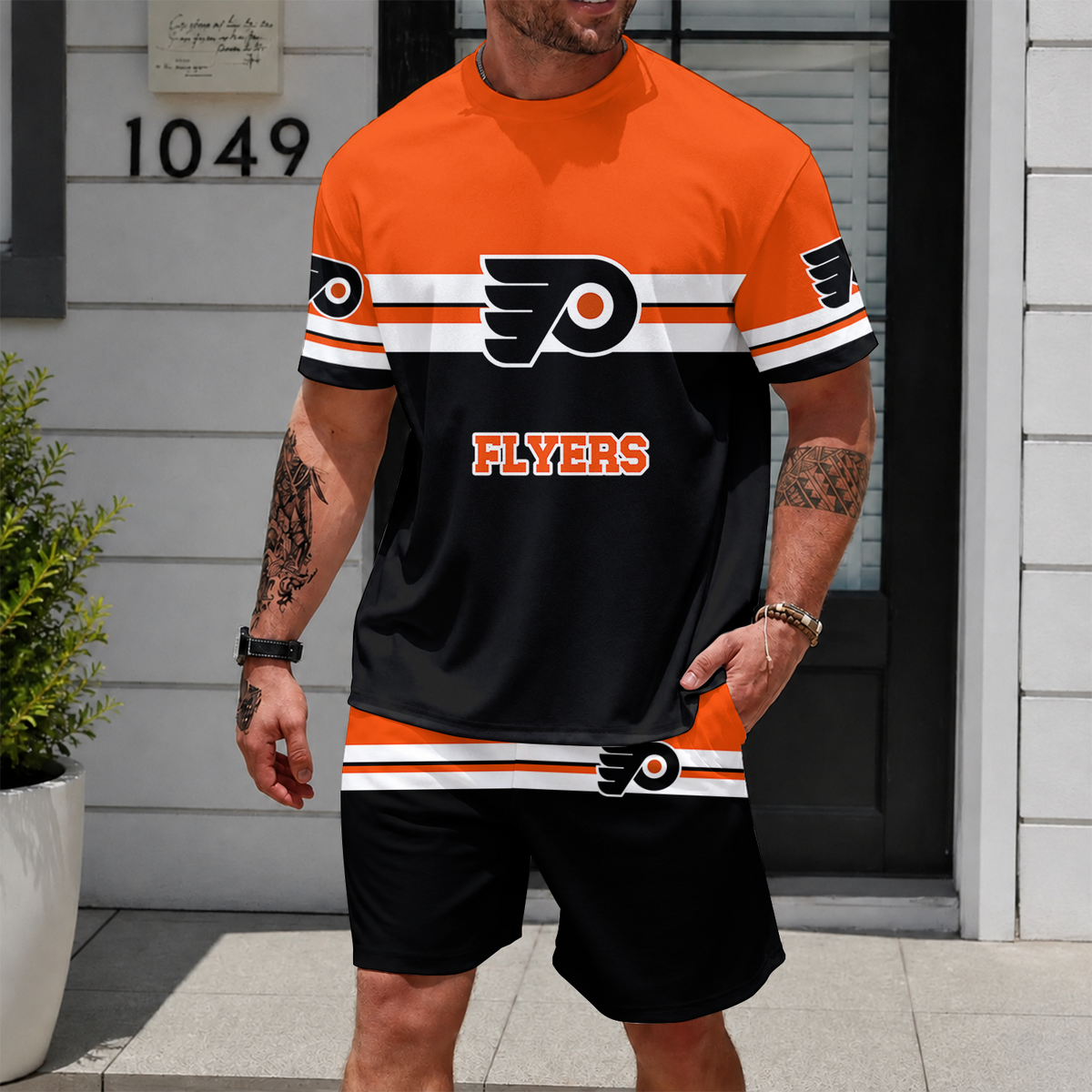 [SUPER SALE] NEW CUSTOMIZED NHL27 PPF PHILADELPHIA FLYERS UNISEX T-SHIRT & SHORTS SET