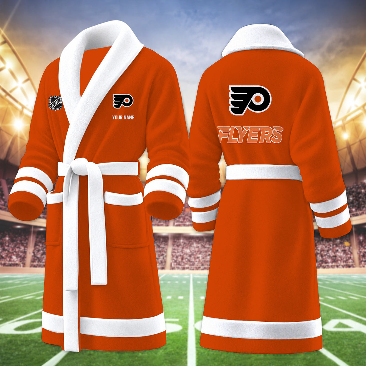 [SUPER SALE] NEW CUSTOMIZED NHL27 PPF PHILADELPHIA FLYERS MULTICOLOR FLEECE BATHROBE