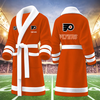 [SUPER SALE] NEW CUSTOMIZED NHL27 PPF PHILADELPHIA FLYERS MULTICOLOR FLEECE BATHROBE