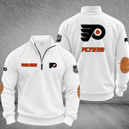 [SUPER SALE] NEW CUSTOMIZED NHL27 PPF PHILADELPHIA FLYERS MULTICOLOR STRIPED QUATER ZIP SWEATSHIRT