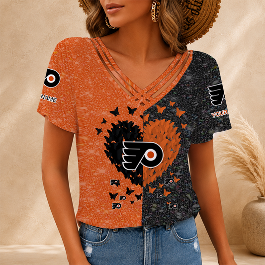 [SUPER SALE] NEW CUSTOMIZED NHL27 PPF PHILADELPHIA FLYERS V-NECK SHIRT