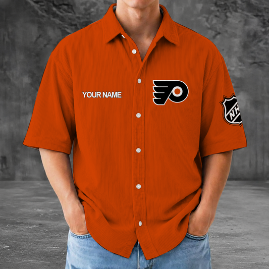 [SUPER SALE] NEW CUSTOMIZED NHL27 PPF PHILADELPHIA FLYERS SEERSUCKER BUTTON SHIRT