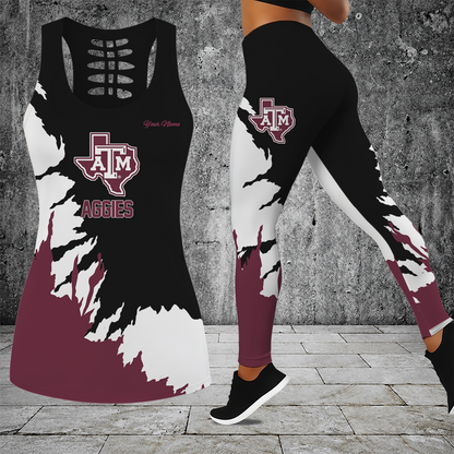 [FAN FAVORITE] NEW CUSTOMIZED NCAA CWS27 TAA TEXAS A&M AGGIES HOLLOW TANK TOP & LEGGINGS SET