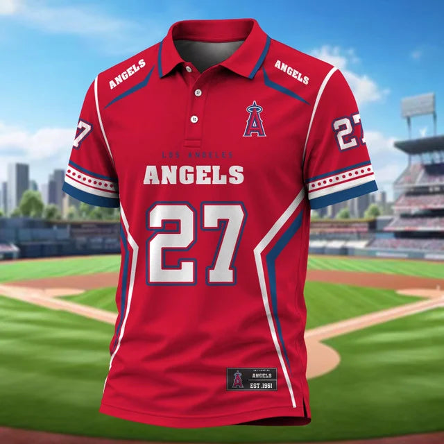 [FLASH SALE] NEW CUSTOMIZED MLB27 LAA LOS ANGELES ANGELS POLO SHIRT
