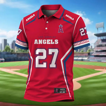 [FLASH SALE] NEW CUSTOMIZED MLB27 LAA LOS ANGELES ANGELS POLO SHIRT