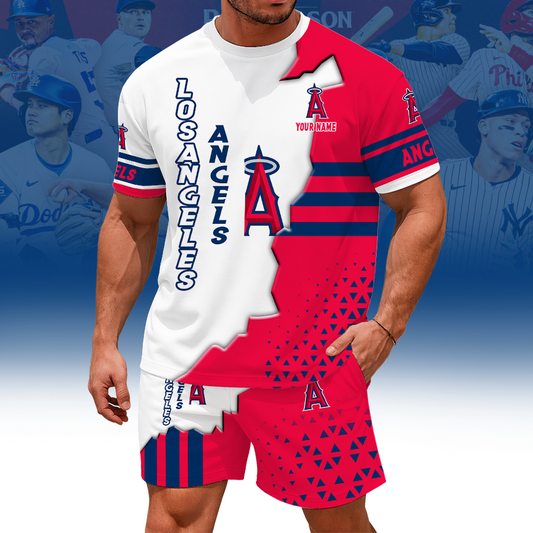 [FLASH SALE] NEW CUSTOMIZED MLB27 LAA LOS ANGELES ANGELS UNISEX T-SHIRT & SHORTS SET