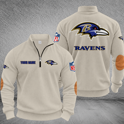 [SPECIAL OFFER] NEW CUSTOMIZED NFL28 BTR BALTIMORE RAVENS MULTICOLOR STRIPED QUATER ZIP SWEATSHIRT
