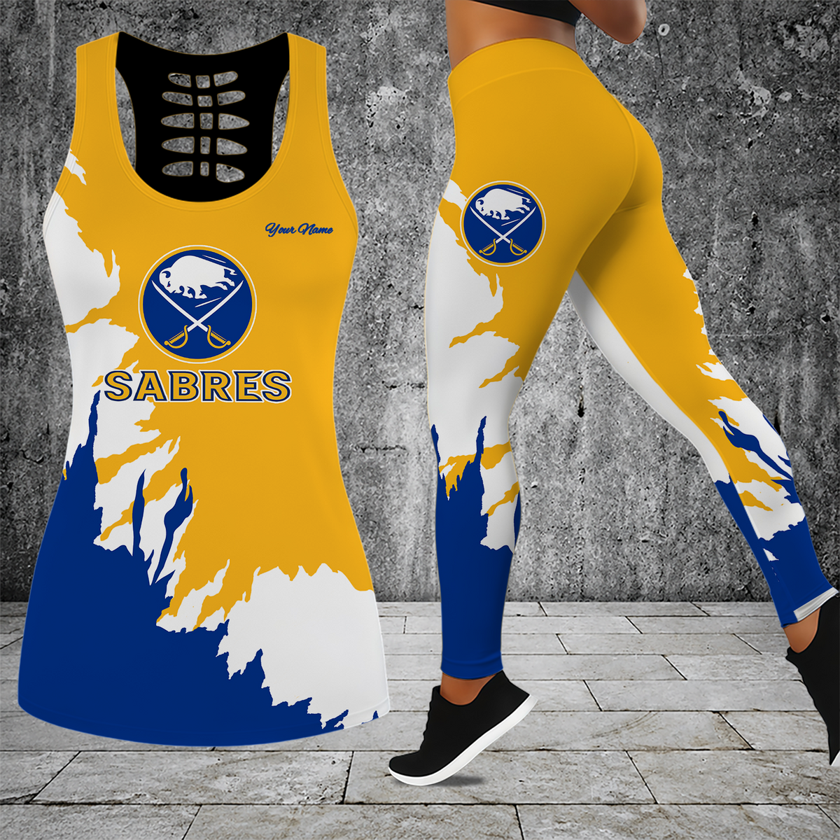 [SUPER SALE] NEW CUSTOMIZED NHL28 BFS BUFFALO SABRES HOLLOW TANK TOP & LEGGINGS SET