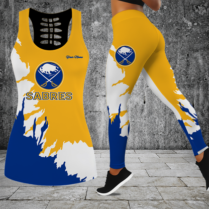 [SUPER SALE] NEW CUSTOMIZED NHL28 BFS BUFFALO SABRES HOLLOW TANK TOP & LEGGINGS SET