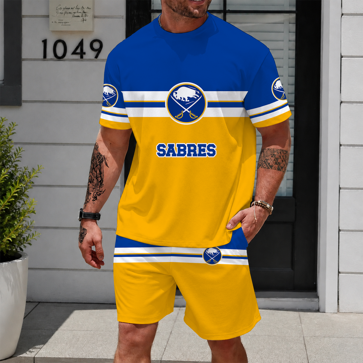 [SUPER SALE] NEW CUSTOMIZED NHL28 BFS BUFFALO SABRES UNISEX T-SHIRT & SHORTS SET