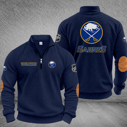 [SUPER SALE] NEW CUSTOMIZED NHL28 BFS BUFFALO SABRES MULTICOLOR STRIPED QUATER ZIP SWEATSHIRT