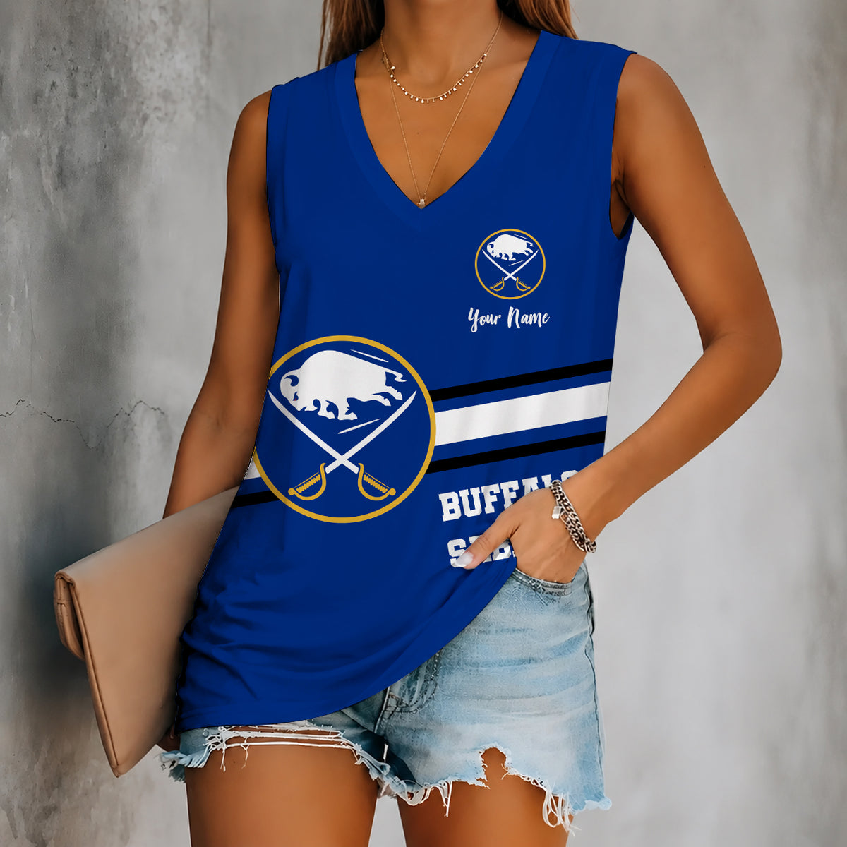 [SUPER SALE] NEW CUSTOMIZED NHL28 BFS BUFFALO SABRES WOMEN'S V-NECK TANK TOP