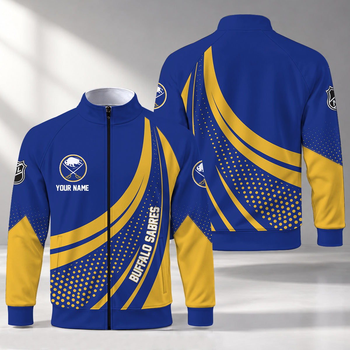 [SUPER SALE] NEW CUSTOMIZED NHL28 BFS BUFFALO SABRES STAND COLLAR JACKET