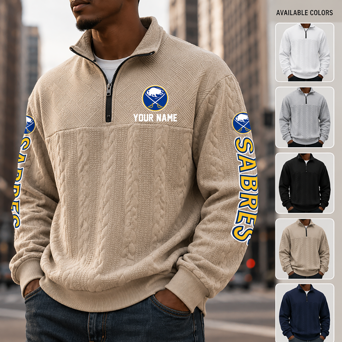 [SUPER SALE] NEW CUSTOMIZED NHL28 BFS BUFFALO SABRES MULTICOLOR QUARTER-ZIP SWEATSHIRT