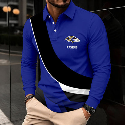 [SPECIAL OFFER] NEW CUSTOMIZED NFL28 BTR BALTIMORE RAVENS LONG SLEEVE POLO SHIRT