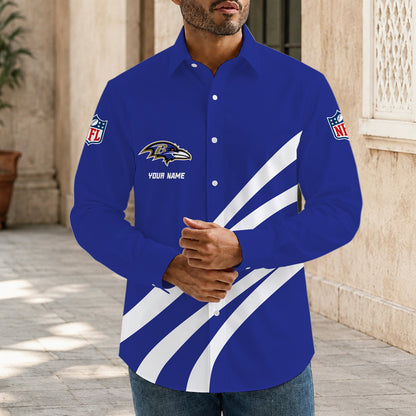 [SPECIAL OFFER] NEW CUSTOMIZED NFL28 BTR BALTIMORE RAVENS MEN'S LONG SLEEVE BUTTON-UP SHIRT