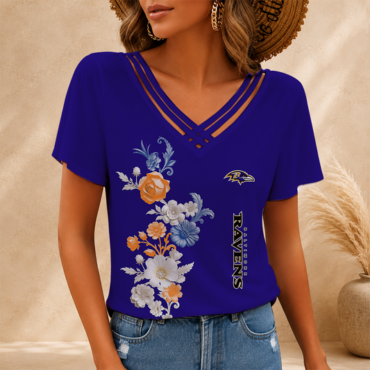 [SPECIAL OFFER] NEW CUSTOMIZED NFL28 BTR BALTIMORE RAVENS V-NECK SHIRT