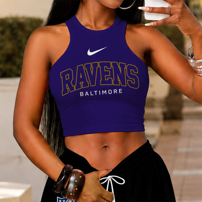 [SPECIAL OFFER] NEW CUSTOMIZED NFL28 BTR BALTIMORE RAVENS WOMEN'S CROP TOP & LONGPANTS SET