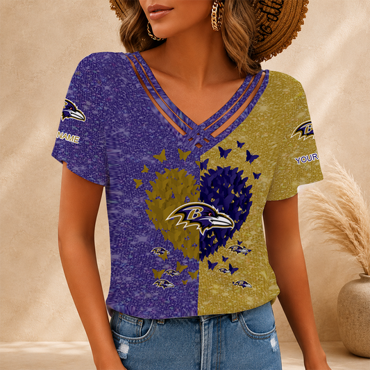 [SPECIAL OFFER] NEW CUSTOMIZED NFL28 BTR BALTIMORE RAVENS V-NECK SHIRT