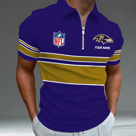 [SPECIAL OFFER] NEW CUSTOMIZED NFL28 BTR BALTIMORE RAVENS ZIP POLO SHIRT