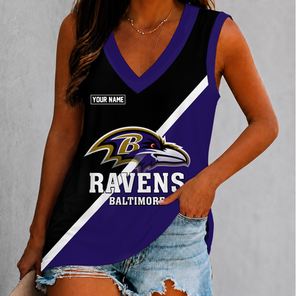 [SPECIAL OFFER] NEW CUSTOMIZED NFL28 BTR BALTIMORE RAVENS WOMEN'S V-NECK TANK TOP