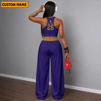 [SPECIAL OFFER] NEW CUSTOMIZED NFL28 BTR BALTIMORE RAVENS WOMEN'S CROP TOP & LONGPANTS SET