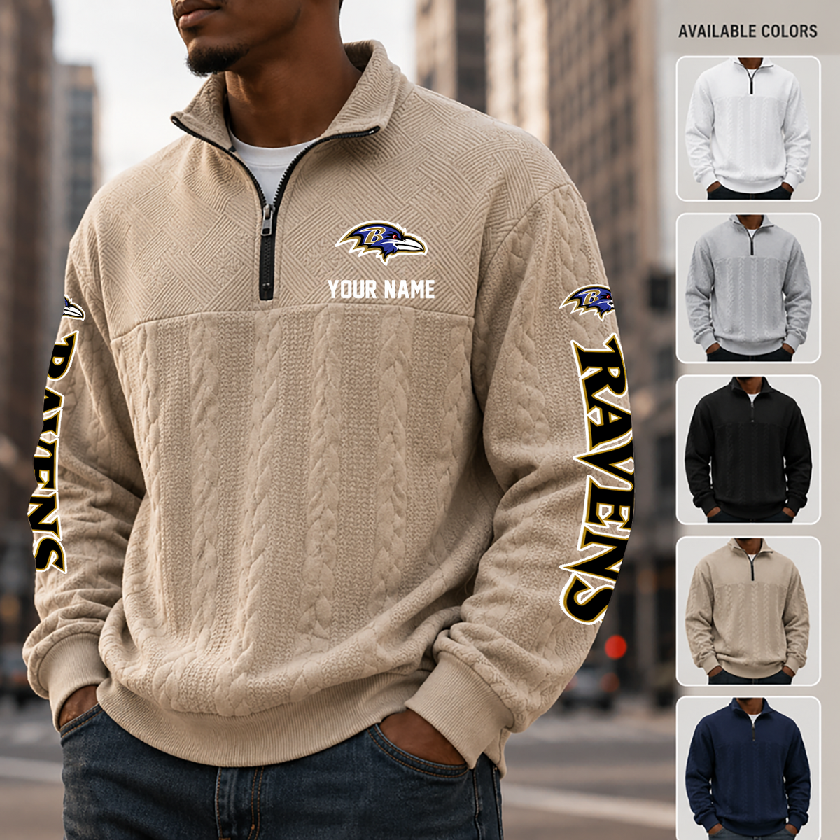 [SPECIAL OFFER] NEW CUSTOMIZED NFL28 BTR BALTIMORE RAVENS MULTICOLOR QUARTER-ZIP SWEATSHIRT