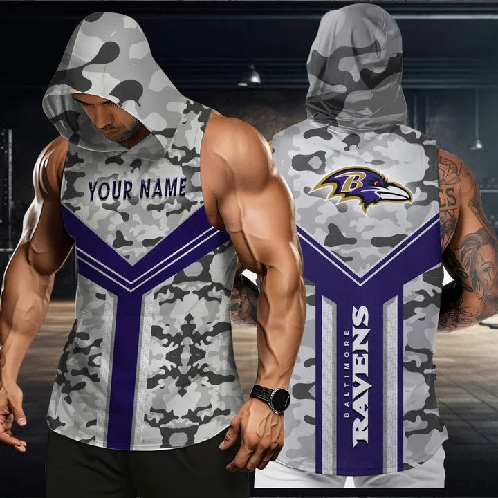 [SPECIAL OFFER] NEW CUSTOMIZED NFL28 BTR BALTIMORE RAVENS HOODED TANK TOP
