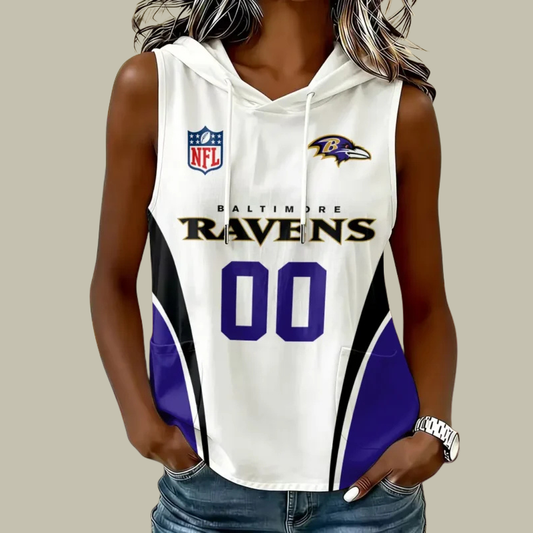 [SPECIAL OFFER] NEW CUSTOMIZED NFL28 BTR BALTIMORE RAVENS WOMEN'S SLEEVELESS HOODED POCKET TANK TOP