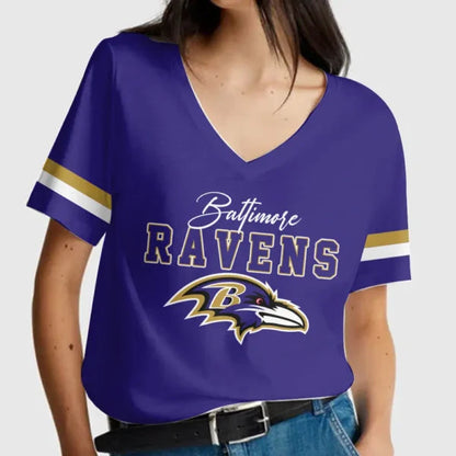 [SPECIAL OFFER] NEW CUSTOMIZED NFL28 BTR BALTIMORE RAVENS V-NECK FEMALE SHIRT