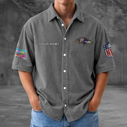 [HOT DEAL] NEW CUSTOMIZED NFL28 BTR BALTIMORE RAVENS SEERSUCKER BUTTON SHIRT
