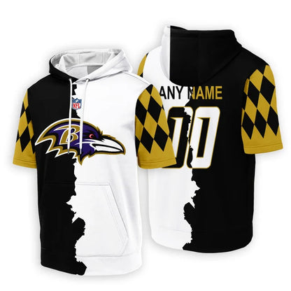 [SPECIAL OFFER] NEW CUSTOMIZED NFL28 BTR BALTIMORE RAVENS SHORT SLEEVE HOODIE T-SHIRT