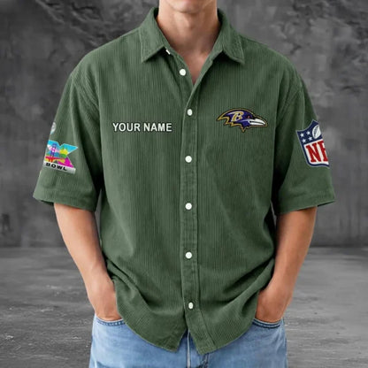 [HOT DEAL] NEW CUSTOMIZED NFL28 BTR BALTIMORE RAVENS SEERSUCKER BUTTON SHIRT