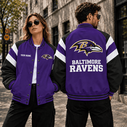 [SPECIAL OFFER] NEW CUSTOMIZED NFL28 BTR BALTIMORE RAVENS SATIN VARSITY & BASEBALL JACKET