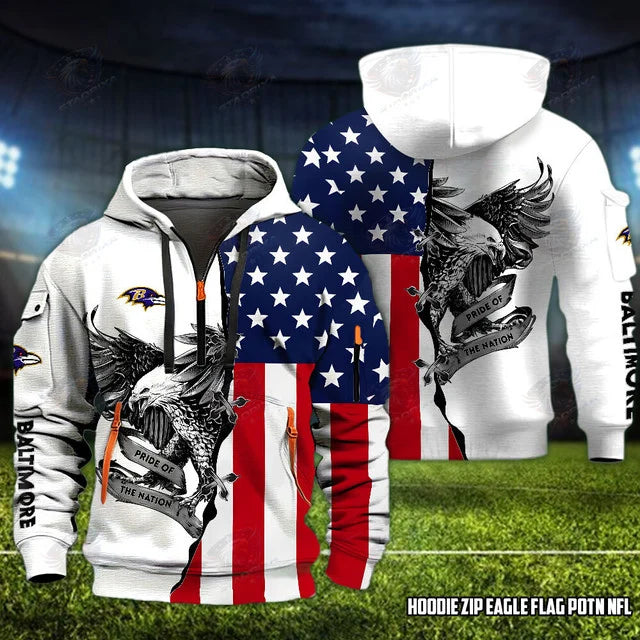 [SPECIAL OFFER] NEW CUSTOMIZED NFL28 BTR BALTIMORE RAVENS QUARTER ZIP HOODIE