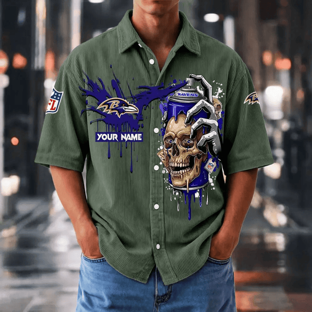 [SPECIAL OFFER] NEW CUSTOMIZED NFL28 BTR BALTIMORE RAVENS SEERSUCKER BUTTON SHIRT