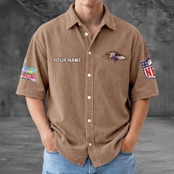 [HOT DEAL] NEW CUSTOMIZED NFL28 BTR BALTIMORE RAVENS SEERSUCKER BUTTON SHIRT
