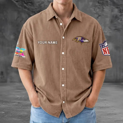 [HOT DEAL] NEW CUSTOMIZED NFL28 BTR BALTIMORE RAVENS SEERSUCKER BUTTON SHIRT