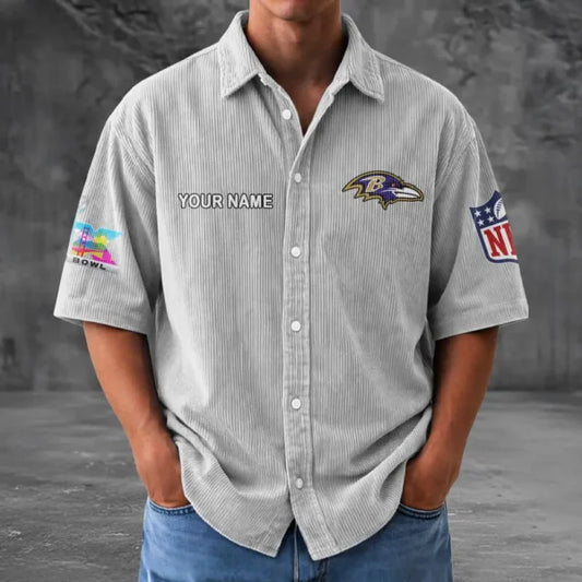 [HOT DEAL] NEW CUSTOMIZED NFL28 BTR BALTIMORE RAVENS SEERSUCKER BUTTON SHIRT