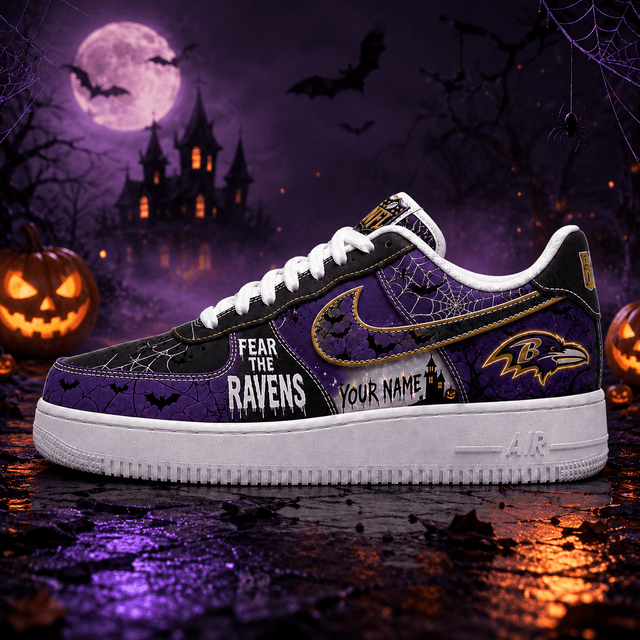 [SPECIAL OFFER] NEW CUSTOMIZED NFL28 BTR BALTIMORE RAVENS HALLOWEEN AF1 SHOES