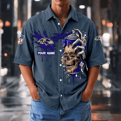 [SPECIAL OFFER] NEW CUSTOMIZED NFL28 BTR BALTIMORE RAVENS SEERSUCKER BUTTON SHIRT