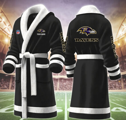 [SPECIAL OFFER] NEW CUSTOMIZED NFL28 BTR BALTIMORE RAVENS MULTICOLOR FLEECE BATHROBE