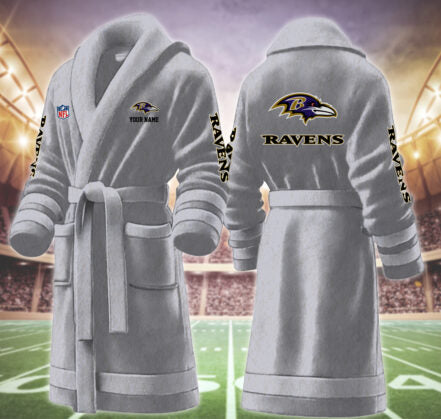 [SPECIAL OFFER] NEW CUSTOMIZED NFL28 BTR BALTIMORE RAVENS MULTICOLOR FLEECE BATHROBE